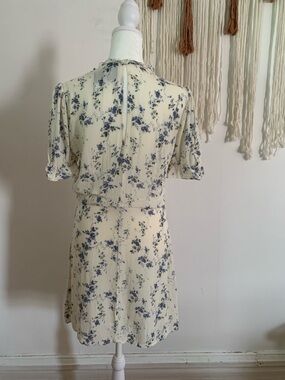Reformation Cream Mini Dress with Blue Floral Print